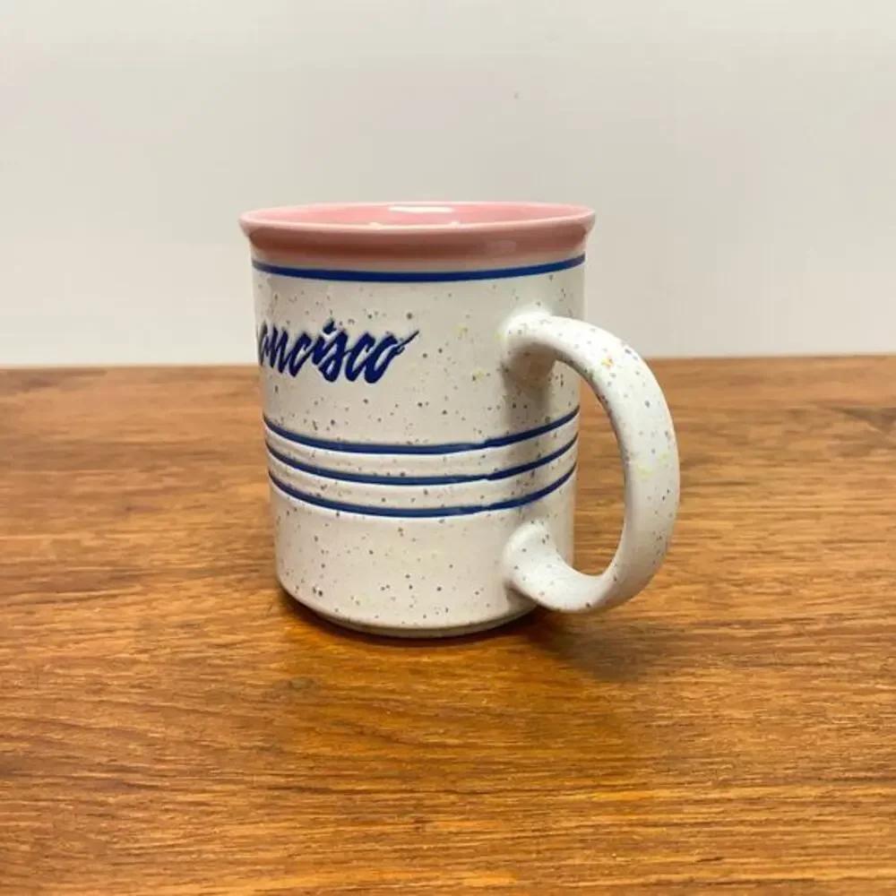 Vintage 1990 San Francisco Souvenir 8 oz Coffee Mug Striped and Speckled Glaze‎